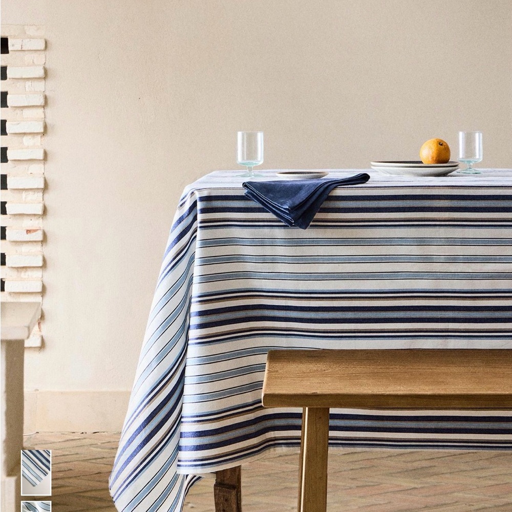 Zara Striped Blue and White Tablecloth